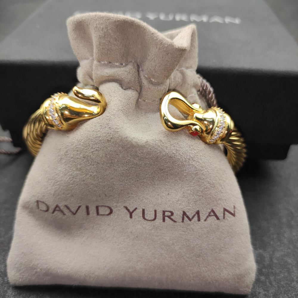 David Yurman 7mm Gold Diamond Hook Bracelet - Picture 4 of 8